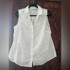 Marie Claire White Sleeveless Embroidered Top XL